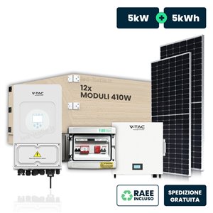 KIT Fotovoltaico Monofase 5kW con Inverter Ibrido Deye, 12 Moduli 430W TIER-1 (5.16kW) Black Frame con Accumulo LFP 5kWh CEI 0-2