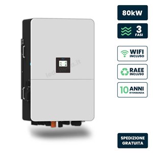 Inverter Fotovoltaico Alta Tensione Deye Trifase Ibrido On-Grid/Off-Grid 80kW, 6 MPPT, Schermo LCD Touch, WiFi e TA Inclusi, Gar