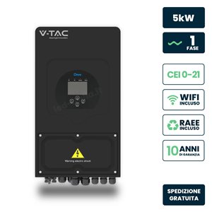 Inverter Fotovoltaico Deye Monofase Ibrido On-Grid/Off-Grid 5kW, Doppio MPPT, CEI 0-21, Schermo LCD Touch, WiFi e TA Inclusi, Ga
