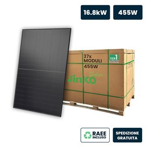 Bancale 16kW con 37 Pannelli Solari Fotovoltaici Moduli 455W JINKO Solar TIER-1 Tiger Neo Monocristallini N-Type TOPCon Black Fr