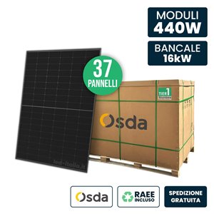 Bancale 16kW con 37 Pannelli Solari Fotovoltaici Moduli 440W OSDA Solar TIER-1 Monocristallini N-Type TOPCon Full Black IP67/IP6