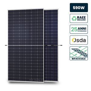 Pannello Solare Fotovoltaico Modulo 590W Bifacciale Austa OSDA Solar TIER-1 Monocristallino N-Type TOPCon Silver Frame IP67/IP68