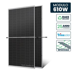 Pannello Solare Fotovoltaico Modulo 610W Bifacciale Trina Solar Vertex N Monocristallino N-Type i-TOPCon Silver Frame IP67/IP68 