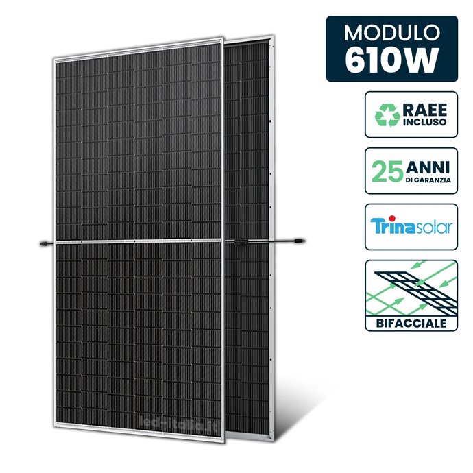 Pannello Solare Fotovoltaico Modulo 610W Bifacciale Trina Solar Vertex N Monocristallino N-Type i-TOPCon Silver Frame IP67/IP68 