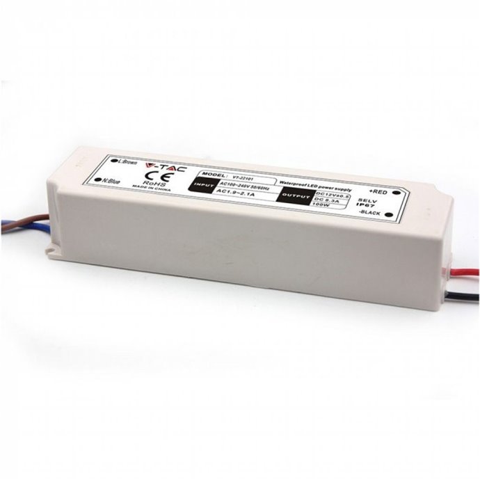 Plastic Power Supply 100W 12V 8.5A with 1 Output and Soldering Cables White Color 192x52x37mm IP65 Plastic Power Supply 100W 12V 8.5A with 1 Output and Soldering Cables White Color 192x52x37mm IP65