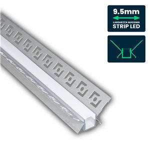 LED Strip Mounting Kit with Diffuser Aluminum Milky Gypsum Inner Corner 2000mm