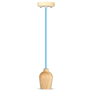 Wooden Pendant Light Blue Wire