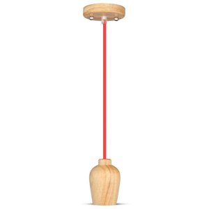 Wooden Pendant Light Red Wire