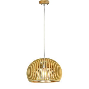 Wooden Pendant Light with Chrome Decorative Cap + Canopy + Lampshade Big Roundd330*H220mm