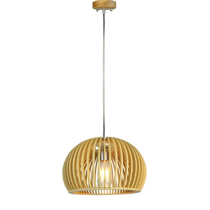 Wooden Pendant Light with Chrome Decorative Cap + Canopy + Lampshade Big Roundd330*H220mm Wooden Pendant Light with Chrome Decorative Cap + Canopy + Lampshade Big Roundd330*H220mm