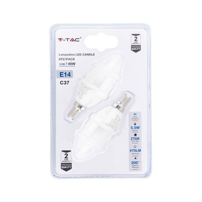LED Bulb - 5.5W E14 Candle 2700K (Blister 2 pezzi)
