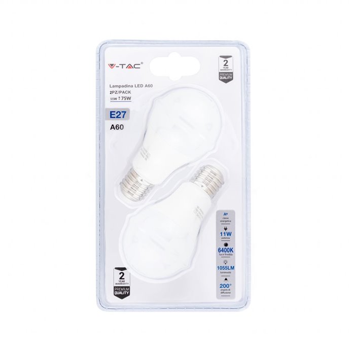 LED Bulb 11W A60 E27 6400K (Blister 2 pezzi) LED Bulb 11W A60 E27 6400K (Blister 2 pezzi)