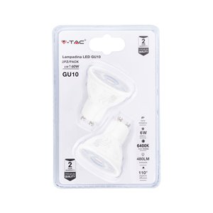 LED Spotlight - 6W GU10 Milky Cover 6400K (Blister 2 pezzi)