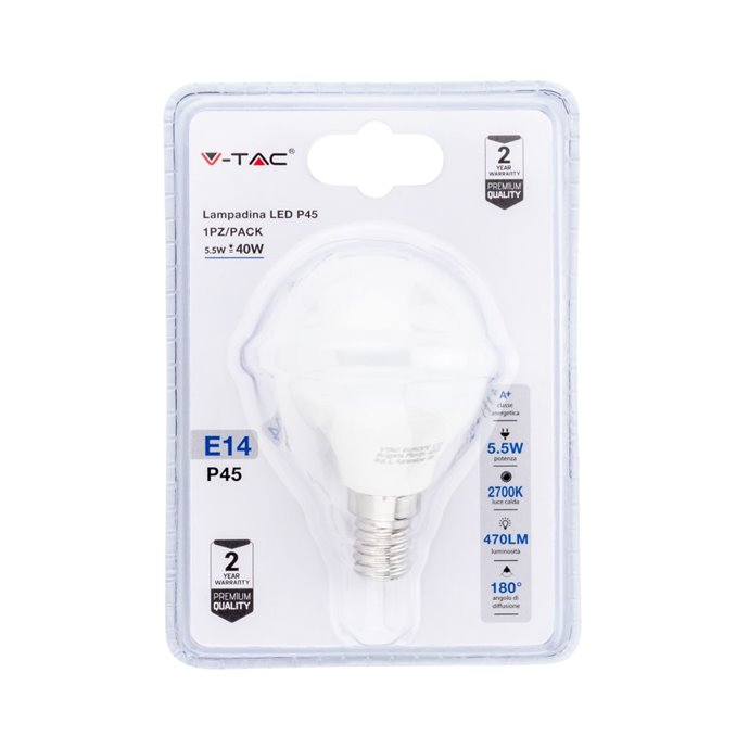 Lampadina LED 5.5W E14 P45 2700K (Blister 1 pezzo) Lampadina LED 5.5W E14 P45 2700K (Blister 1 pezzo)