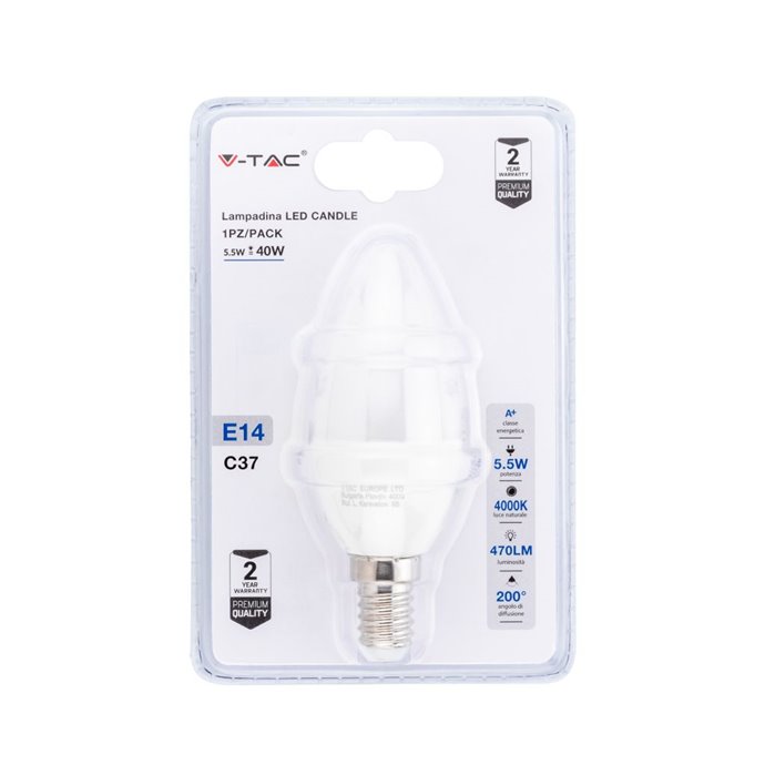 Lampadina LED 5.5W E14 Candela 4000K (Blister 1 pezzo) Lampadina LED 5.5W E14 Candela 4000K (Blister 1 pezzo)