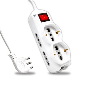 Multipresa con Cavo 1,5m e 6x Prese 10/16A (4x Laterali Bipasso + 2x Frontale Bipasso/Schuko), Spina 16A e Interruttore Colore B