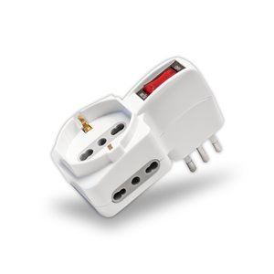 Adattatore Spina 10A 2 Prese 2P+T 10/16A Bipasso+1 Presa Bipasso/Schuko Con Protezione De Sovraccarico Max:1500W