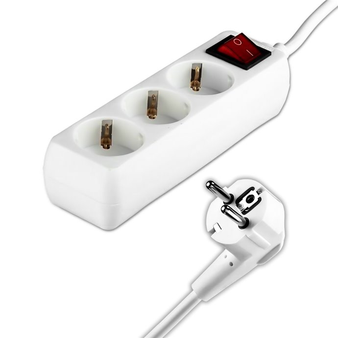 3 Ways Socket with Switch (3G 1.5mm2 X 5M) Polybag with Card White 3 Ways Socket with Switch (3G 1.5mm2 X 5M) Polybag with Card White