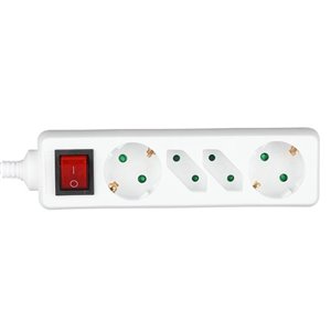 4 Holes Socket Whit Switch (3G 1.5mm2 X 1.5m ) Polybag with Card White