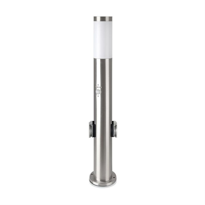 E27 Bollard Lamp 60cm PIR Sensor with 2 EU Plug Sockets Stainless Steel Satin Nickel IP44