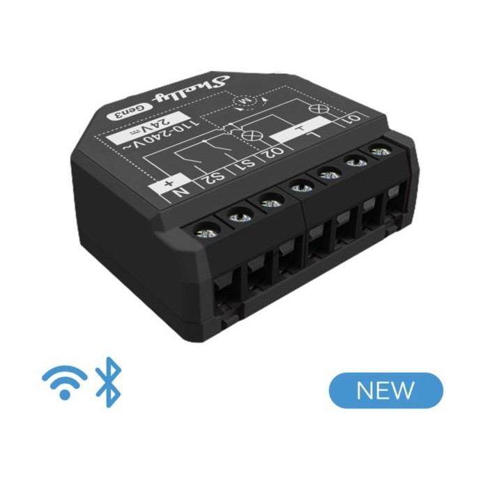 Shelly Plus 2PM Gen 3 - Smart Relay Tapparelle 16A AC/DC WiFi + PM Shelly Plus 2PM Gen 3 - Smart Relay Tapparelle 16A AC/DC WiFi + PM