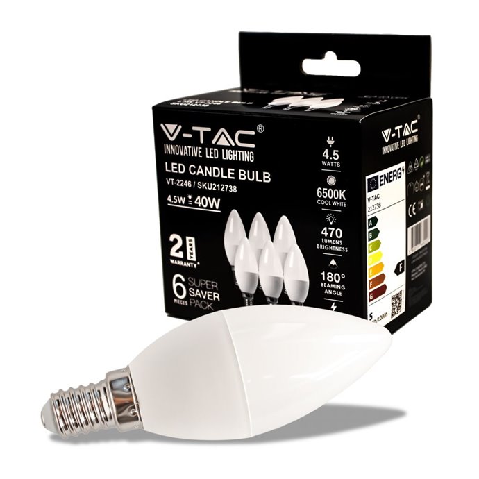 LED Bulb 4.5W E14 Candle 6500K 6 Pcs/Pack LED Bulb 4.5W E14 Candle 6500K 6 Pcs/Pack