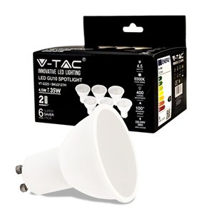 4.5W SMD White Plastic Spotlight Milky Cover 6500K GU10 100`D 6Pcs/Pack