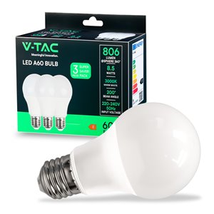 LED Bulb 8.5W E27 A60 Thermoplastic 3000K 3Pcs/Pack