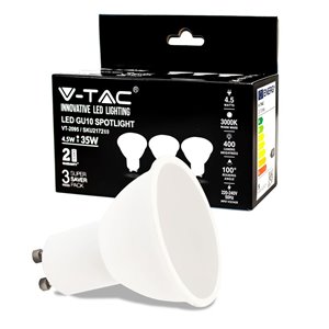 LED Spotlight 4.5W GU10 White Plastic Milky Cover 3000K 3Pcs/Pack