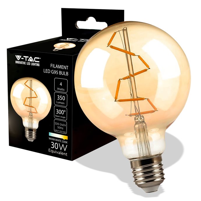 4W G95 LED Filament Bulb Amber Glass 2200K E27 4W G95 LED Filament Bulb Amber Glass 2200K E27