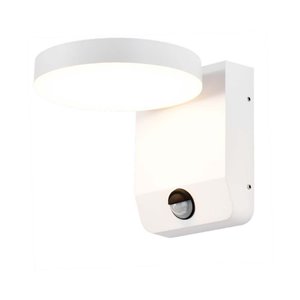 17W LED Wall Light with Sensor 3000K White Body Round IP65