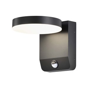 17W LED Wall Light with Sensor 4000K Black Body Round IP65