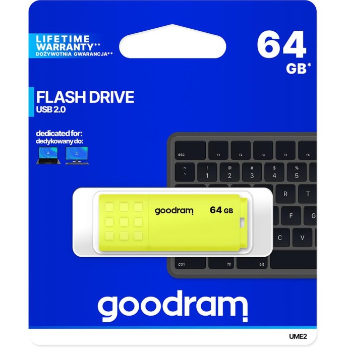 Pendrive GoodRAM 64GB UME2 yellow USB 2.0 - retail blister Pendrive GoodRAM 64GB UME2 yellow USB 2.0 - retail blister