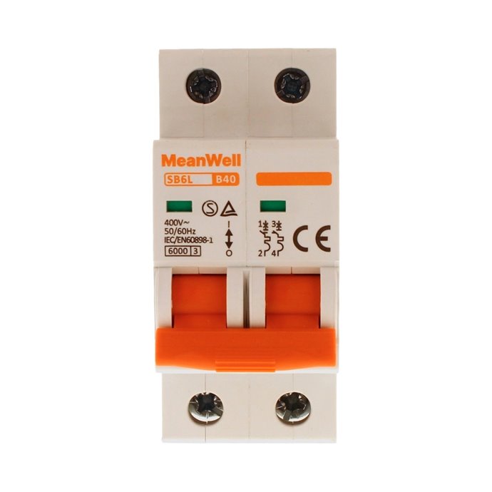 Interruttore Magnetetermico MeanWell Curva B 2P 2M 6kA B40A AC 400V IP20 IEC60898