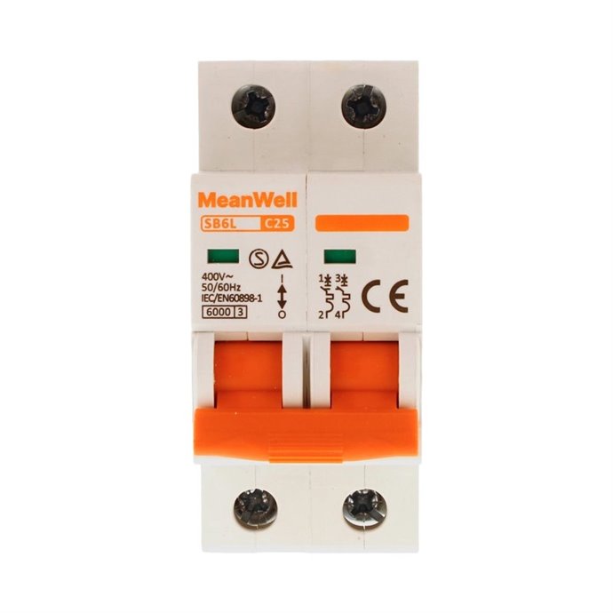 Interruttore Magnetetermico MeanWell Curva C 2P 2M 6kA C25A AC 400V IP20 IEC60898 Interruttore Magnetetermico MeanWell Curva C 2P 2M 6kA C25A AC 400V IP20 IEC60898