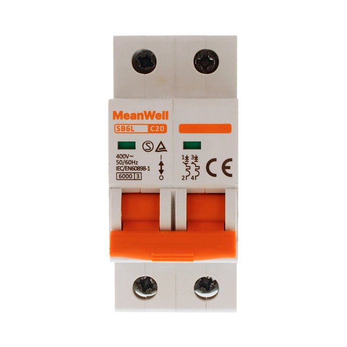 Interruttore Magnetetermico MeanWell Curva C 2P 2M 6kA C20A AC 400V IP20 IEC60898 Interruttore Magnetetermico MeanWell Curva C 2P 2M 6kA C20A AC 400V IP20 IEC60898