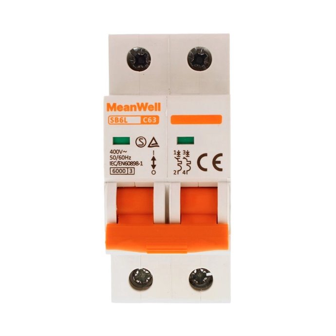 Interruttore Magnetetermico MeanWell Curva C 2P 2M 6kA C63A AC 400V IP20 IEC60898 Interruttore Magnetetermico MeanWell Curva C 2P 2M 6kA C63A AC 400V IP20 IEC60898