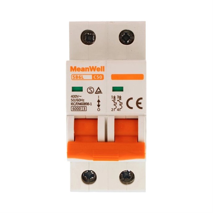 Interruttore Magnetetermico MeanWell Curva C 2P 2M 6kA C50A AC 400V IP20 IEC60898 Interruttore Magnetetermico MeanWell Curva C 2P 2M 6kA C50A AC 400V IP20 IEC60898