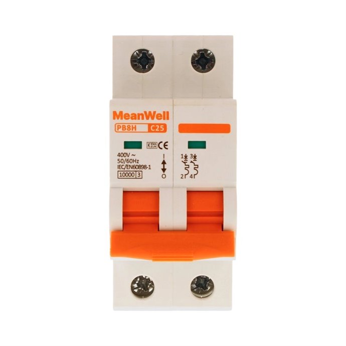 Interruttore Magnetetermico MeanWell Curva C 2P 2M 10kA C25A AC 400V IP20 IEC60898 Interruttore Magnetetermico MeanWell Curva C 2P 2M 10kA C25A AC 400V IP20 IEC60898