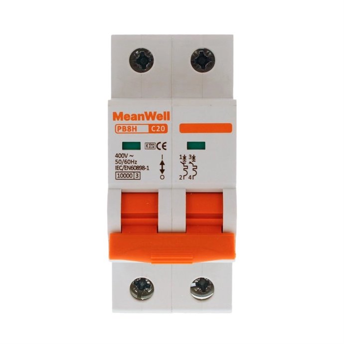 Interruttore Magnetetermico MeanWell Curva C 2P 2M 10kA C20A AC 400V IP20 IEC60898 Interruttore Magnetetermico MeanWell Curva C 2P 2M 10kA C20A AC 400V IP20 IEC60898