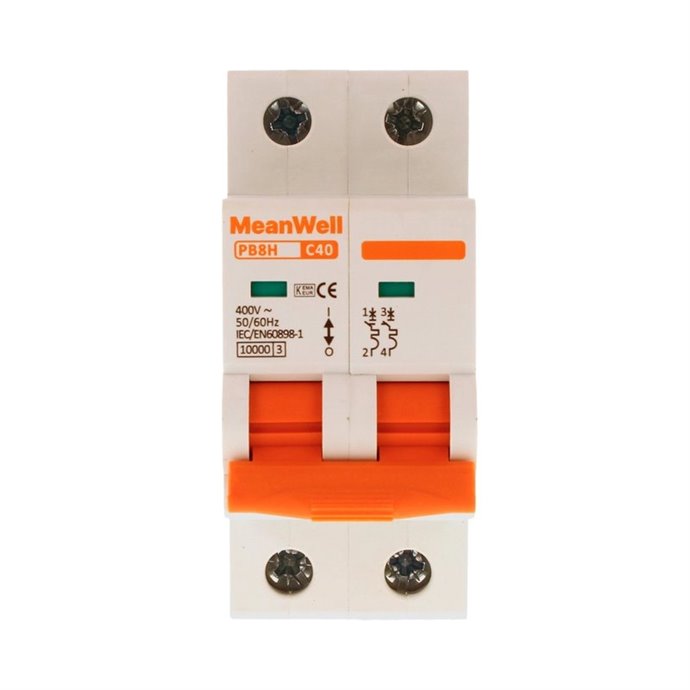 Interruttore Magnetetermico MeanWell Curva C 2P 2M 10kA C40A AC 400V IP20 IEC60898 Interruttore Magnetetermico MeanWell Curva C 2P 2M 10kA C40A AC 400V IP20 IEC60898