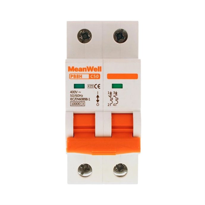 Interruttore Magnetetermico MeanWell Curva C 2P 2M 10kA C50A AC 400V IP20 IEC60898 Interruttore Magnetetermico MeanWell Curva C 2P 2M 10kA C50A AC 400V IP20 IEC60898