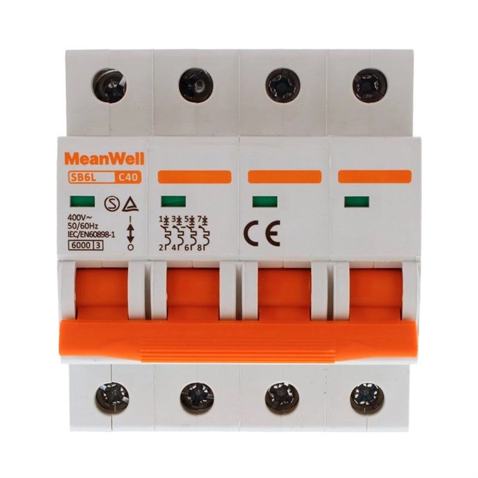 Interruttore Magnetetermico MeanWell Curva C 4P 4M 6kA C40A AC 400V IP20 IEC60898 Interruttore Magnetetermico MeanWell Curva C 4P 4M 6kA C40A AC 400V IP20 IEC60898