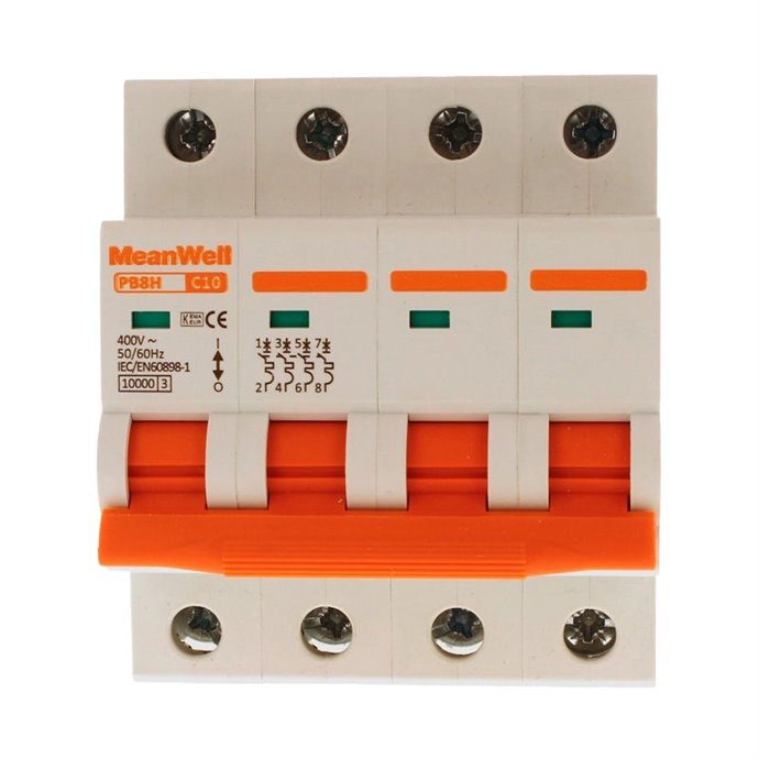 Interruttore Magnetetermico MeanWell Curva C 4P 4M 10kA C10A AC 400V IP20 IEC60898 Interruttore Magnetetermico MeanWell Curva C 4P 4M 10kA C10A AC 400V IP20 IEC60898