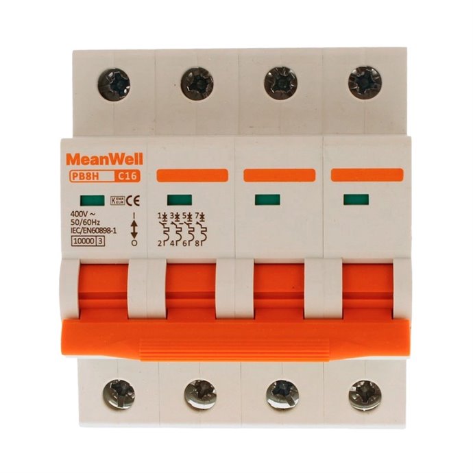 Interruttore Magnetetermico MeanWell Curva C 4P 4M 10kA C16A AC 400V IP20 IEC60898 Interruttore Magnetetermico MeanWell Curva C 4P 4M 10kA C16A AC 400V IP20 IEC60898