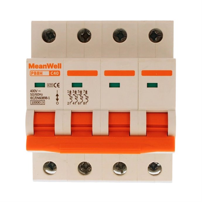 Interruttore Magnetetermico MeanWell Curva C 4P 4M 10kA C40A AC 400V IP20 IEC60898 Interruttore Magnetetermico MeanWell Curva C 4P 4M 10kA C40A AC 400V IP20 IEC60898