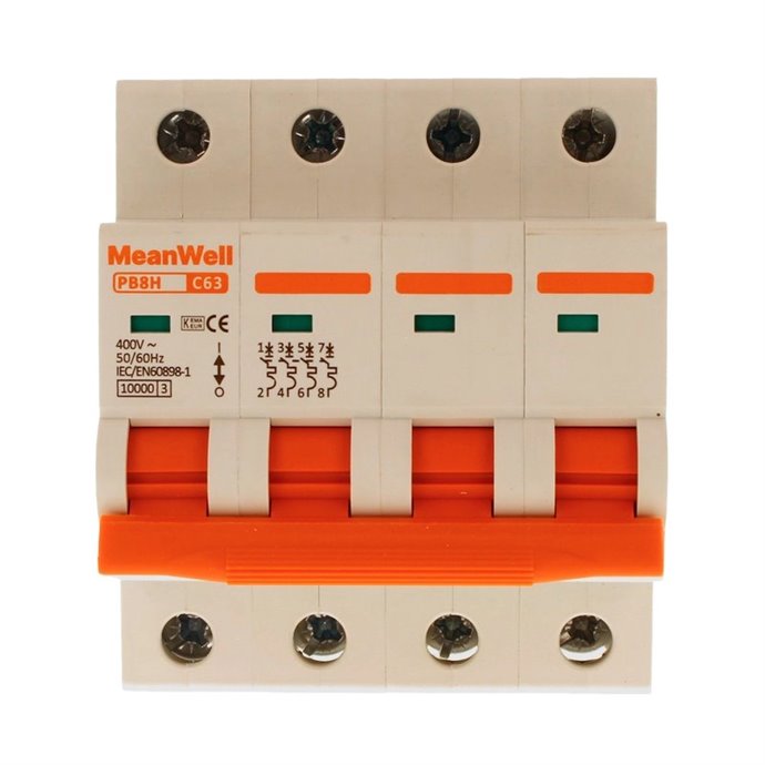 Interruttore Magnetetermico MeanWell Curva C 4P 4M 10kA C63A AC 400V IP20 IEC60898 Interruttore Magnetetermico MeanWell Curva C 4P 4M 10kA C63A AC 400V IP20 IEC60898