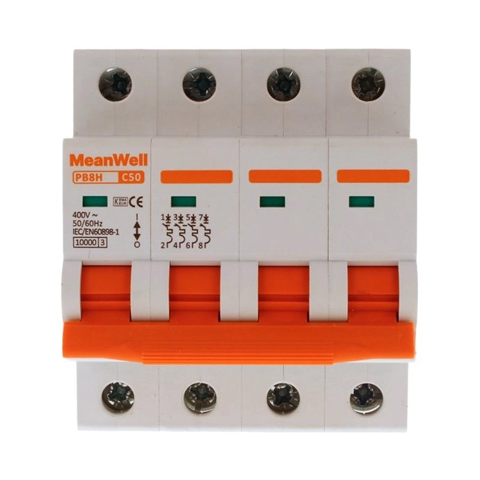 Interruttore Magnetetermico MeanWell Curva C 4P 4M 10kA C50A AC 400V IP20 IEC60898 Interruttore Magnetetermico MeanWell Curva C 4P 4M 10kA C50A AC 400V IP20 IEC60898