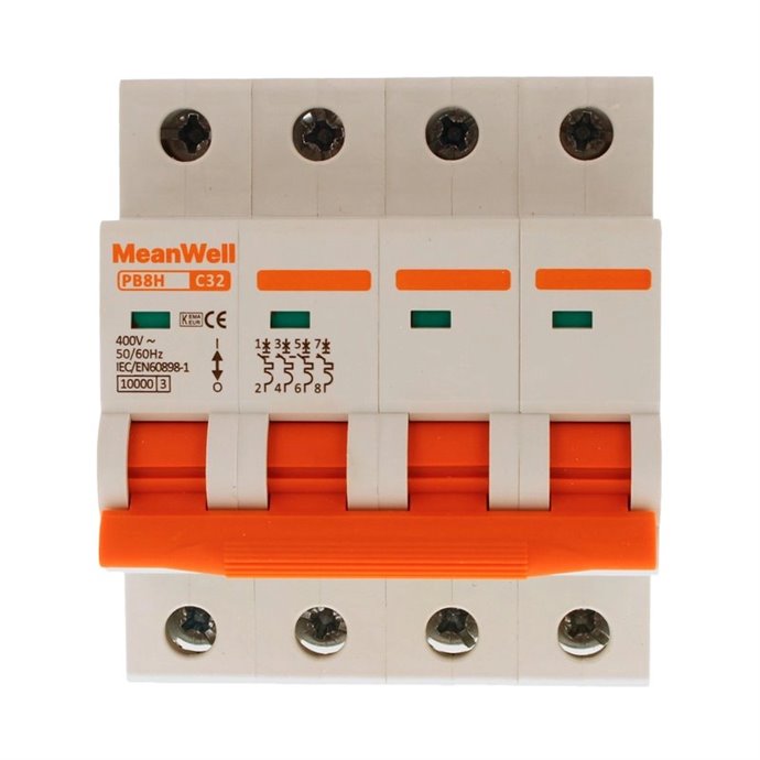Interruttore Magnetetermico MeanWell Curva C 4P 4M 10kA C32A AC 400V IP20 IEC60898 Interruttore Magnetetermico MeanWell Curva C 4P 4M 10kA C32A AC 400V IP20 IEC60898