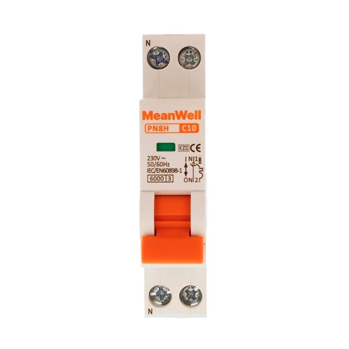 Interruttore Magnetetermico MeanWell Curva C 1 Polo+Neutro 1M 6kA C10A AC 230V IP20 IEC60898 Interruttore Magnetetermico MeanWell Curva C 1 Polo+Neutro 1M 6kA C10A AC 230V IP20 IEC60898